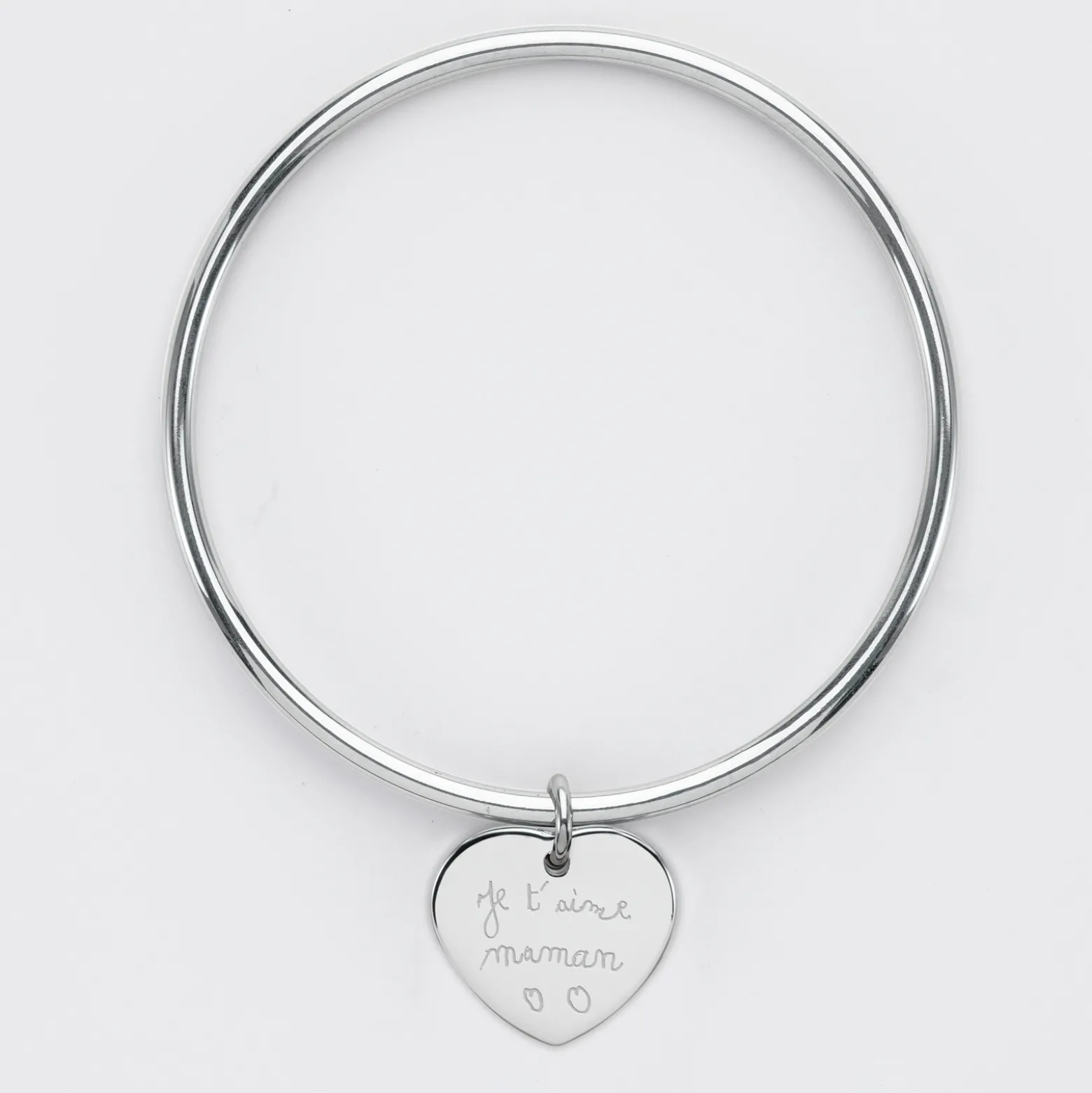 Bracelet jonc personnalisé médaille gravée acier coeur 20x18 mm