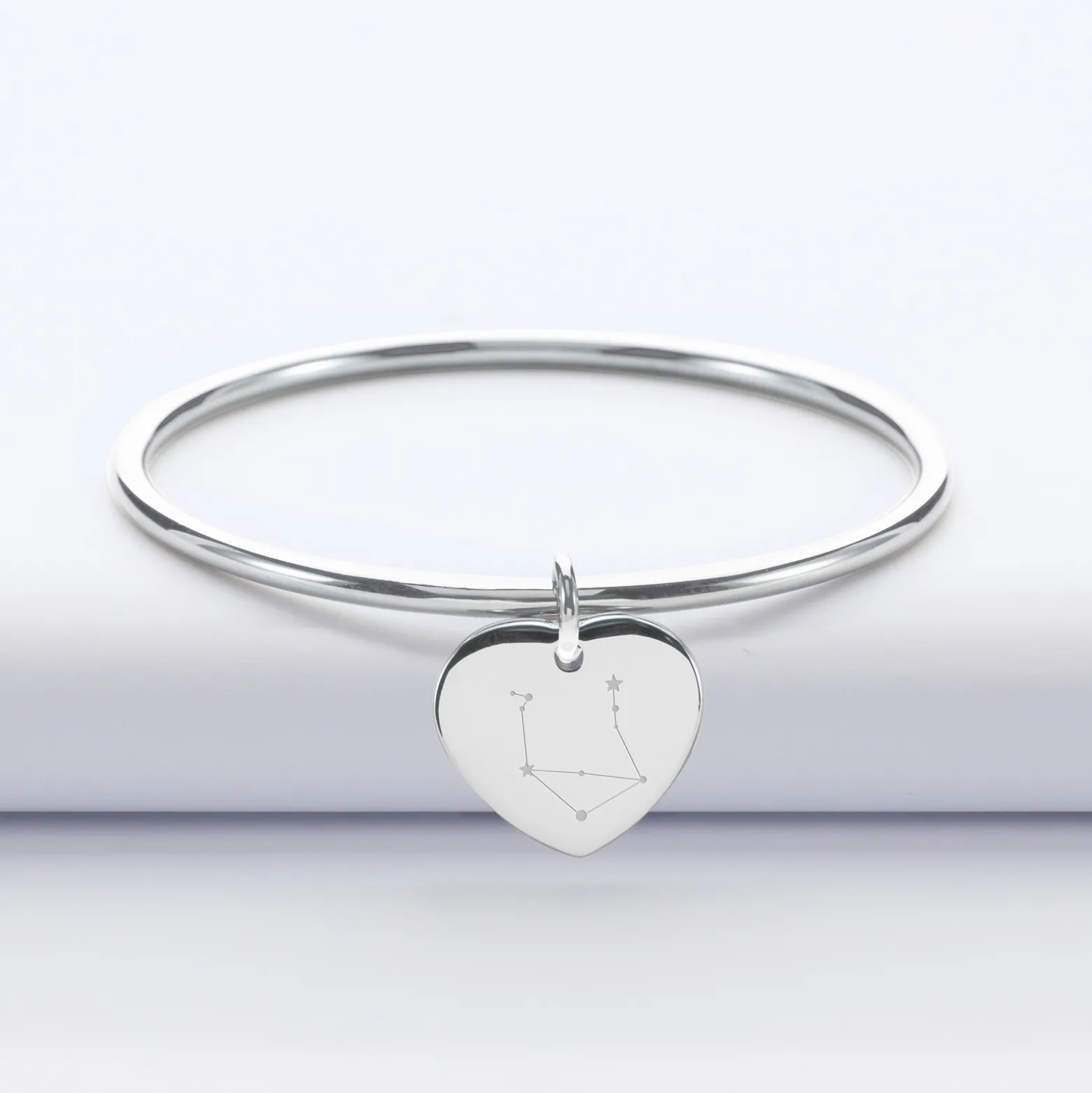 Bracelet jonc personnalisé médaille gravée acier coeur 20x18 mm