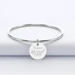 Bracelet jonc personnalisé médaille gravée acier 20 mm