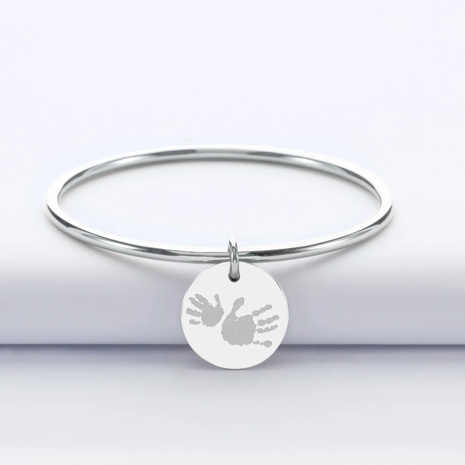 Bracelet jonc personnalisé médaille gravée acier 20 mm