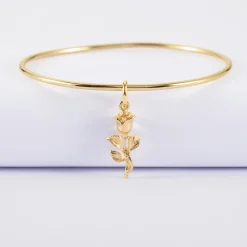 Bracelet jonc plaqué or breloque rose 19 mm