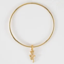 Bracelet jonc plaqué or breloque rose 19 mm