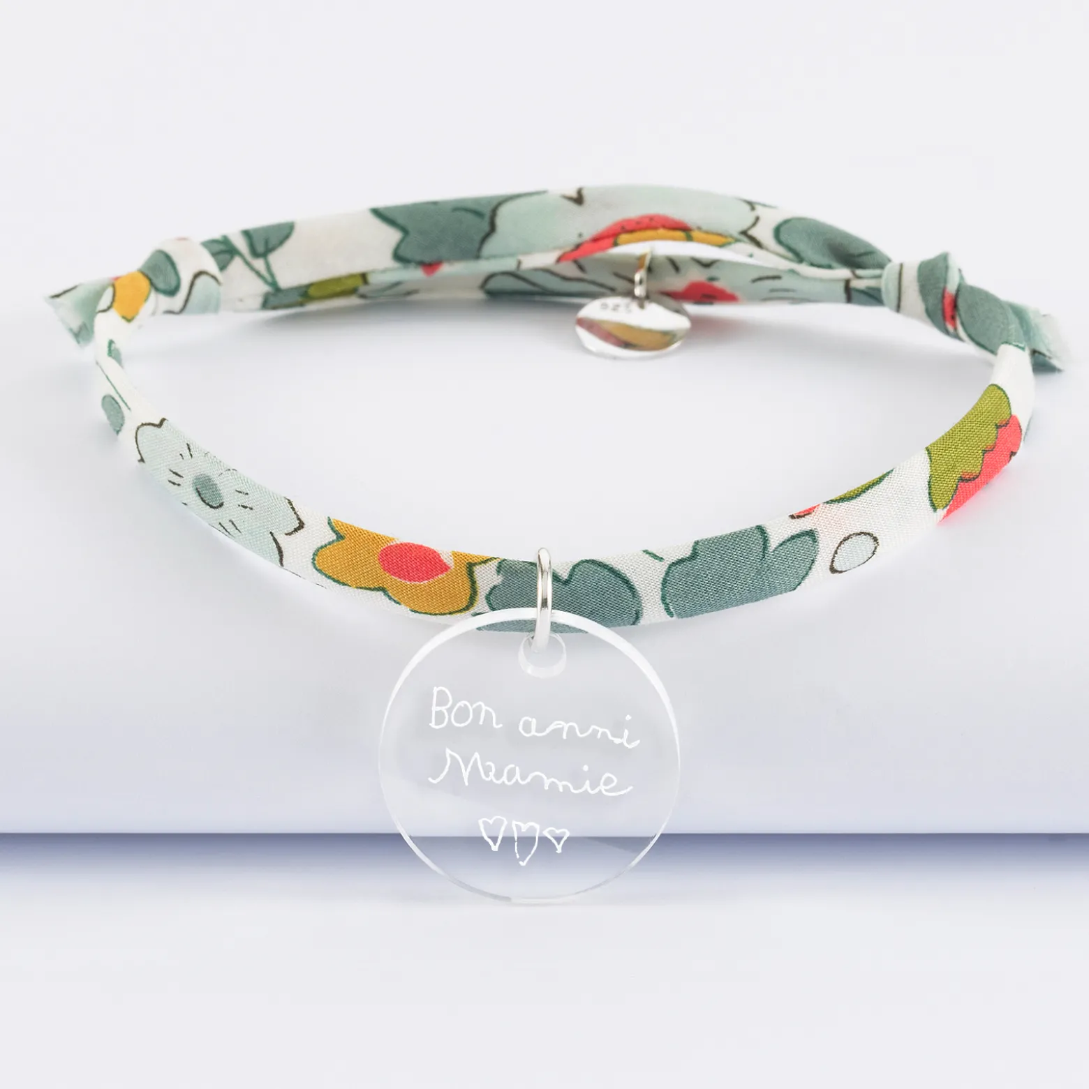 Bracelet Liberty personnalisé médaille gravée acrylique dormeuse ronde 20 mm
