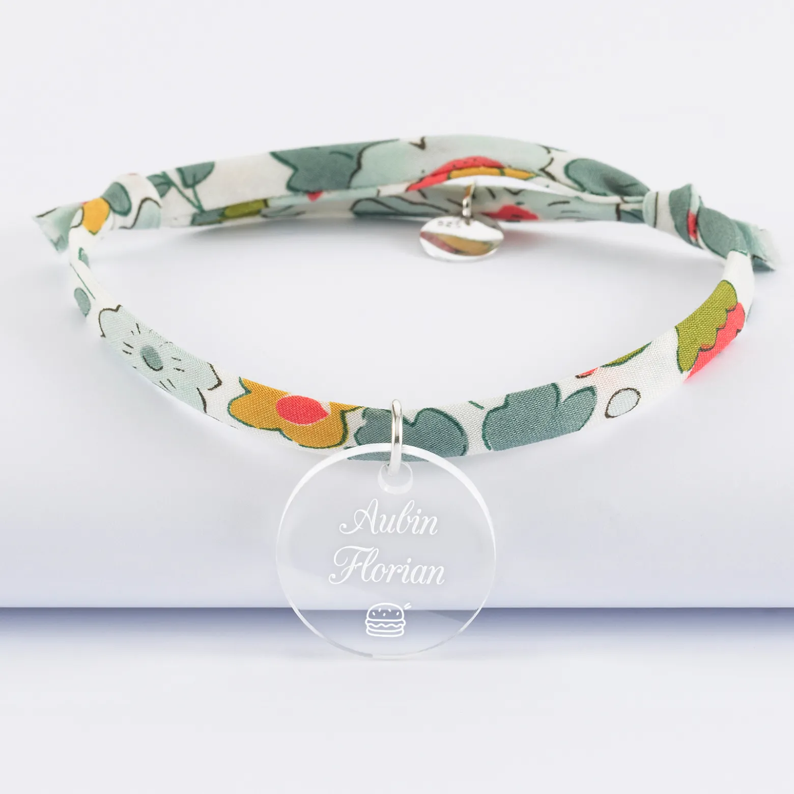 Bracelet Liberty personnalisé médaille gravée acrylique dormeuse ronde 20 mm