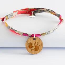 Bracelet Liberty personnalisé médaille gravée bois dormeuse ronde 20 mm