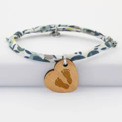 Bracelet Liberty personnalisé médaille gravée bois dormeuse coeur 19x21 mm