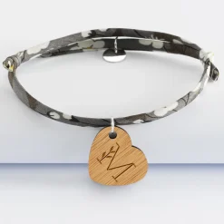 Bracelet Liberty personnalisé médaille gravée bois dormeuse coeur 19x21 mm