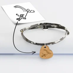 Bracelet Liberty personnalisé médaille gravée bois dormeuse coeur 19x21 mm