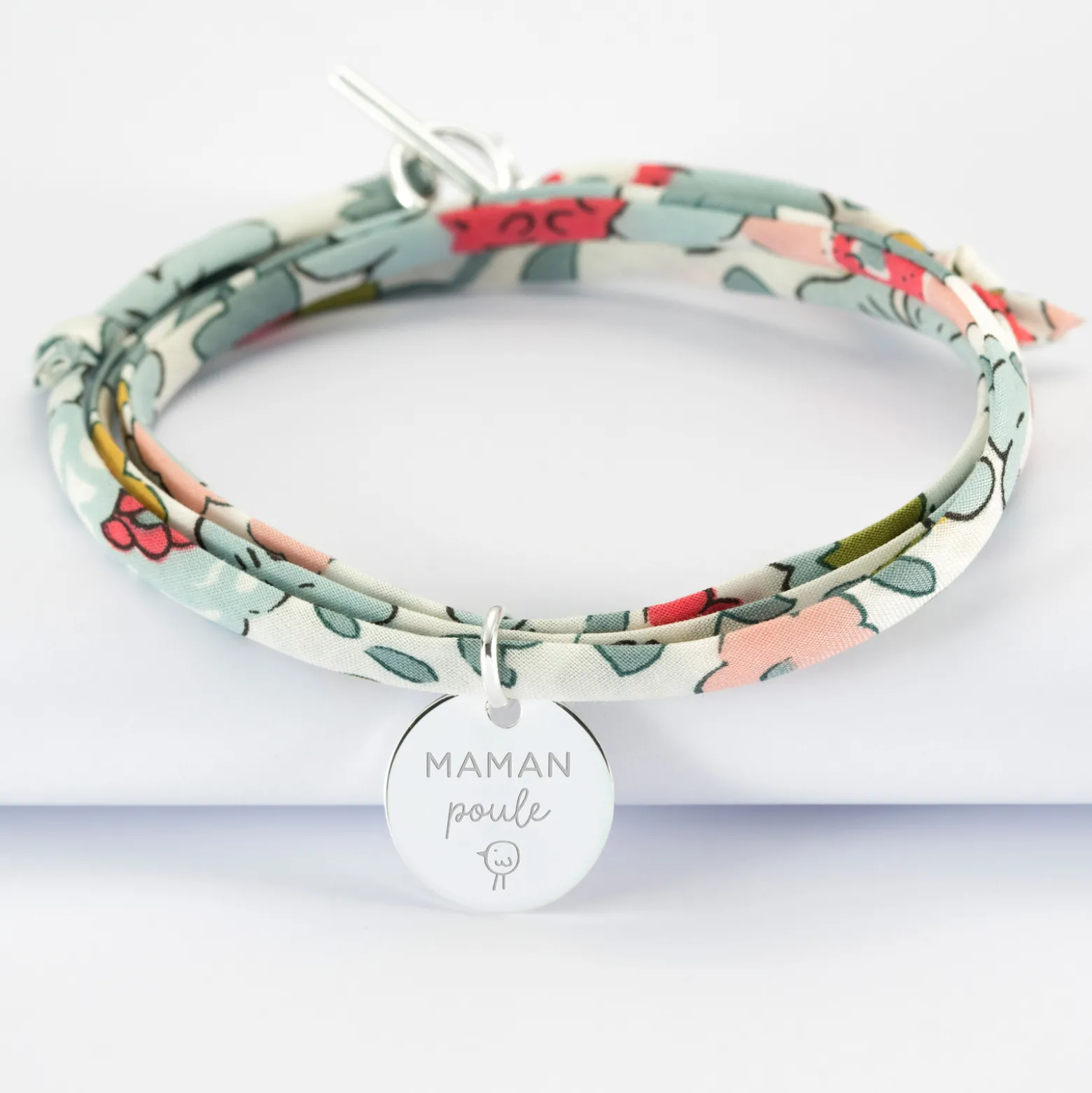 Bracelet Maman 3 tours Liberty personnalisé médaille gravée argent 15 mm