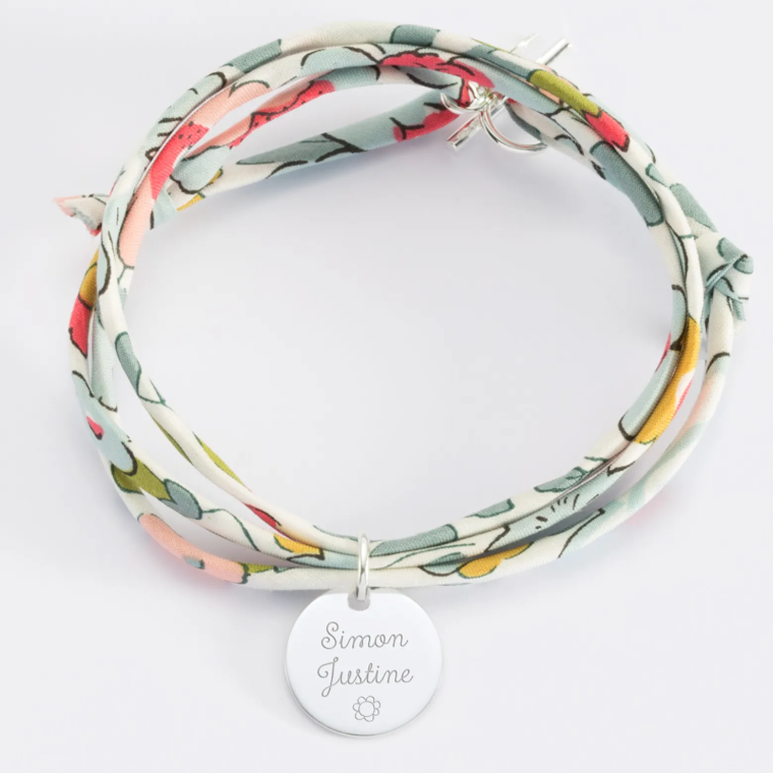 Bracelet Maman 3 tours Liberty personnalisé médaille gravée argent 15 mm
