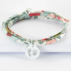 Bracelet Maman 3 tours Liberty personnalisé médaille gravée argent 15 mm