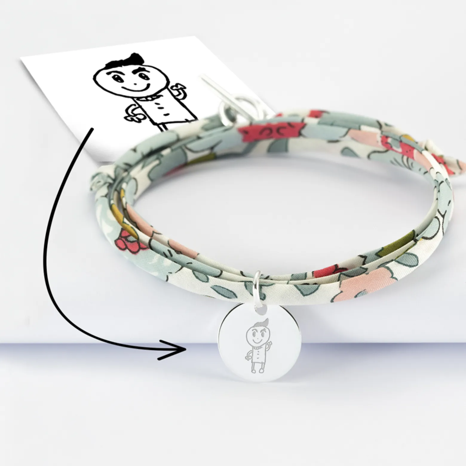 Bracelet Maman 3 tours Liberty personnalisé médaille gravée argent 15 mm