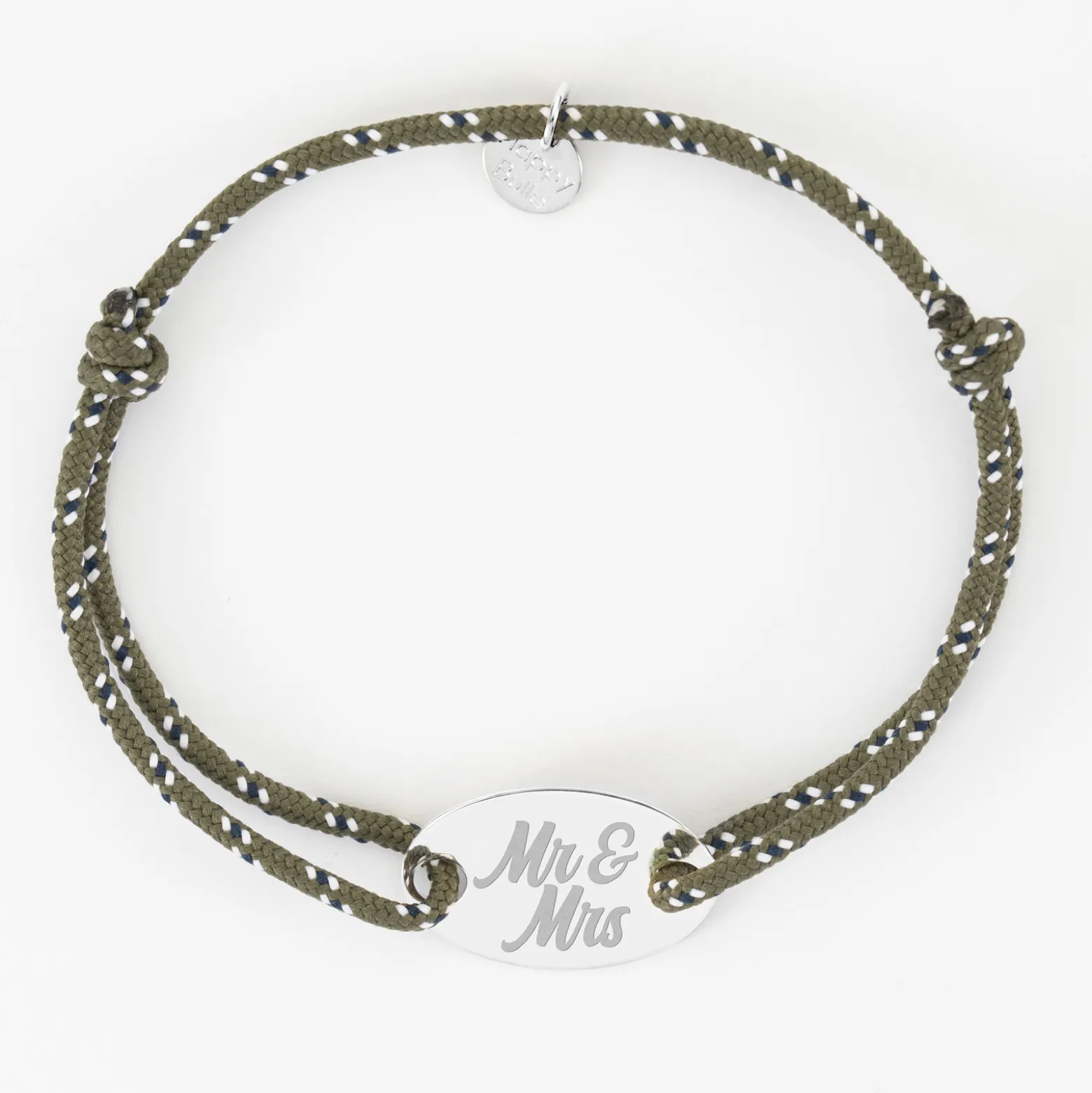 Bracelet Marié personnalisé cordage marin simple médaille gravée argent ovale 25x16 mm