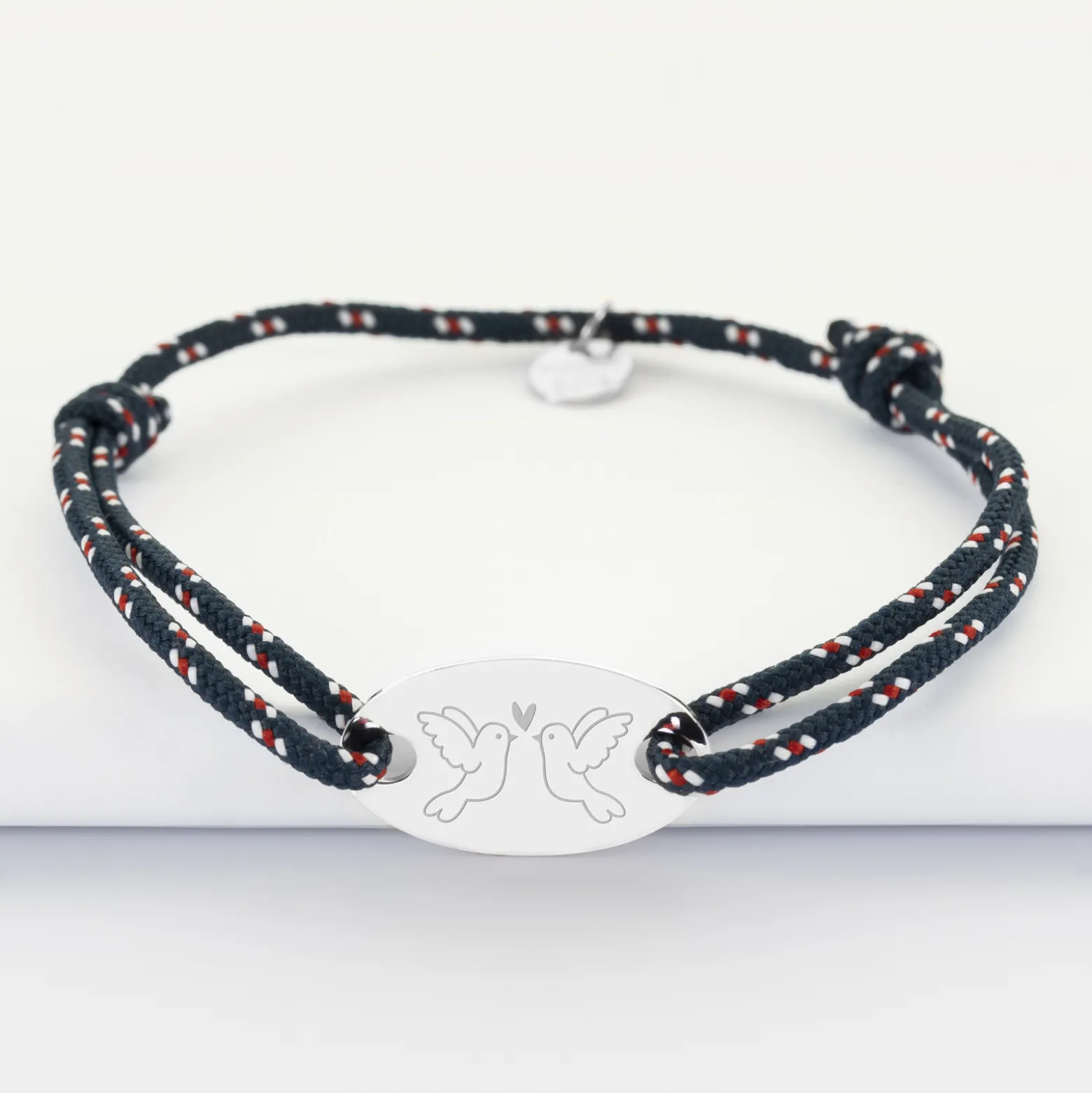 Bracelet Marié personnalisé cordage marin simple médaille gravée argent ovale 25x16 mm