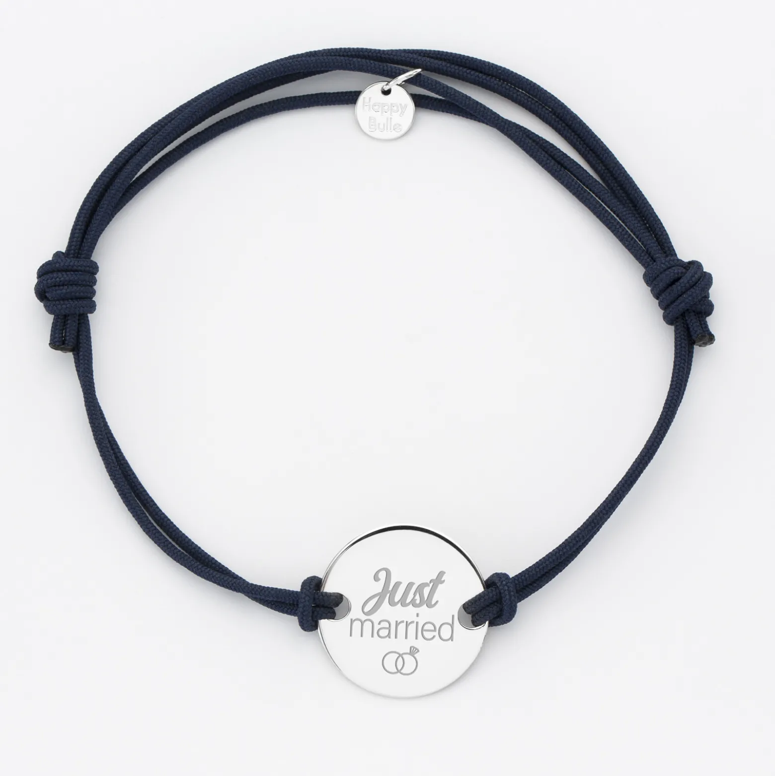 Bracelet Marié personnalisé cordon doublé médaille gravée argent 2 trous 20 mm