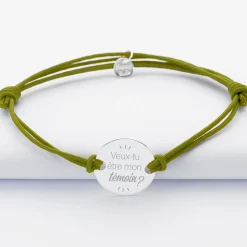 Bracelet Marié personnalisé cordon doublé médaille gravée argent 2 trous 20 mm