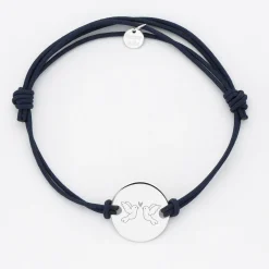 Bracelet Marié personnalisé cordon doublé médaille gravée argent 2 trous 20 mm