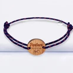 Bracelet Marié personnalisé cordage marin simple médaille gravée bois ronde 2 trous 21 mm