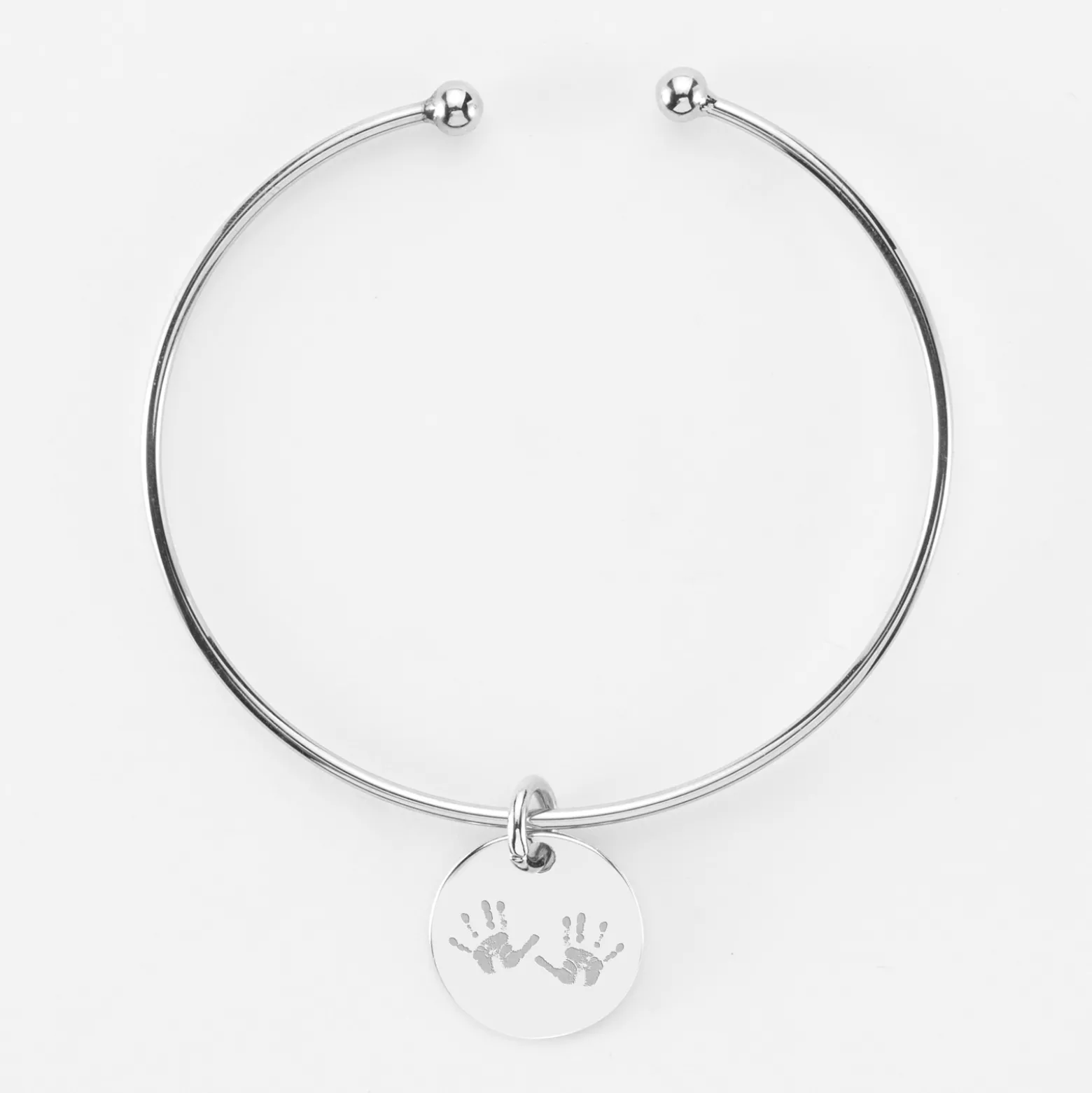 Bracelet Mariée personnalisé jonc ouvert boules argent médaille gravée 15 mm