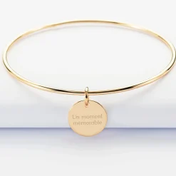 Bracelet Mariée personnalisé jonc plaqué or médaille gravée 15 mm