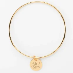 Bracelet Mariée personnalisé jonc plaqué or médaille gravée 15 mm