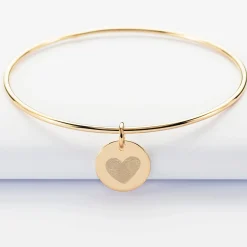 Bracelet Mariée personnalisé jonc plaqué or médaille gravée 15 mm
