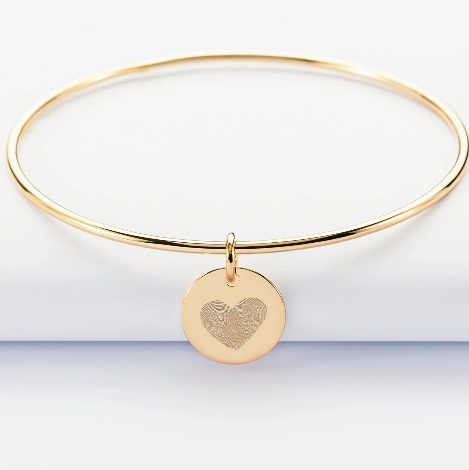 Bracelet Mariée personnalisé jonc plaqué or médaille gravée 15 mm