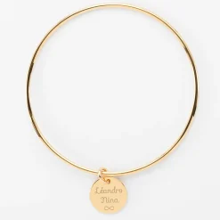 Bracelet Mariée personnalisé jonc plaqué or médaille gravée 15 mm