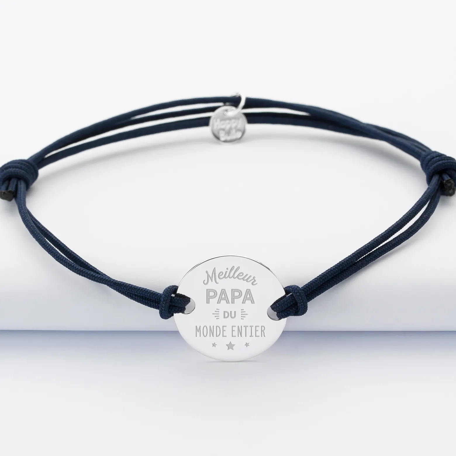 Bracelet Meilleur papa cordon doublé médaille gravée argent 2 trous 20 mm