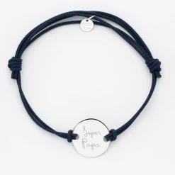 Bracelet Meilleur papa cordon doublé médaille gravée argent 2 trous 20 mm