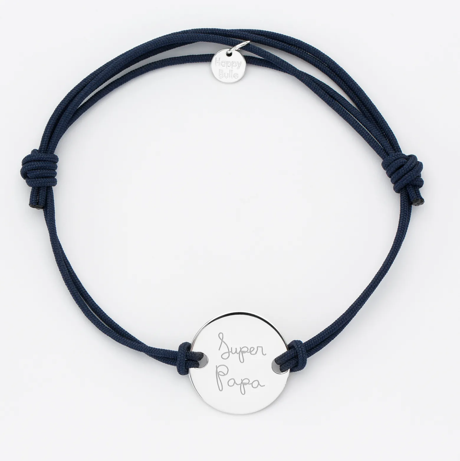 Bracelet Meilleur papa cordon doublé médaille gravée argent 2 trous 20 mm