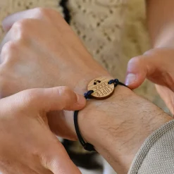 Bracelet Papa homme médaille gravée bois ronde 21 mm - Edition spéciale