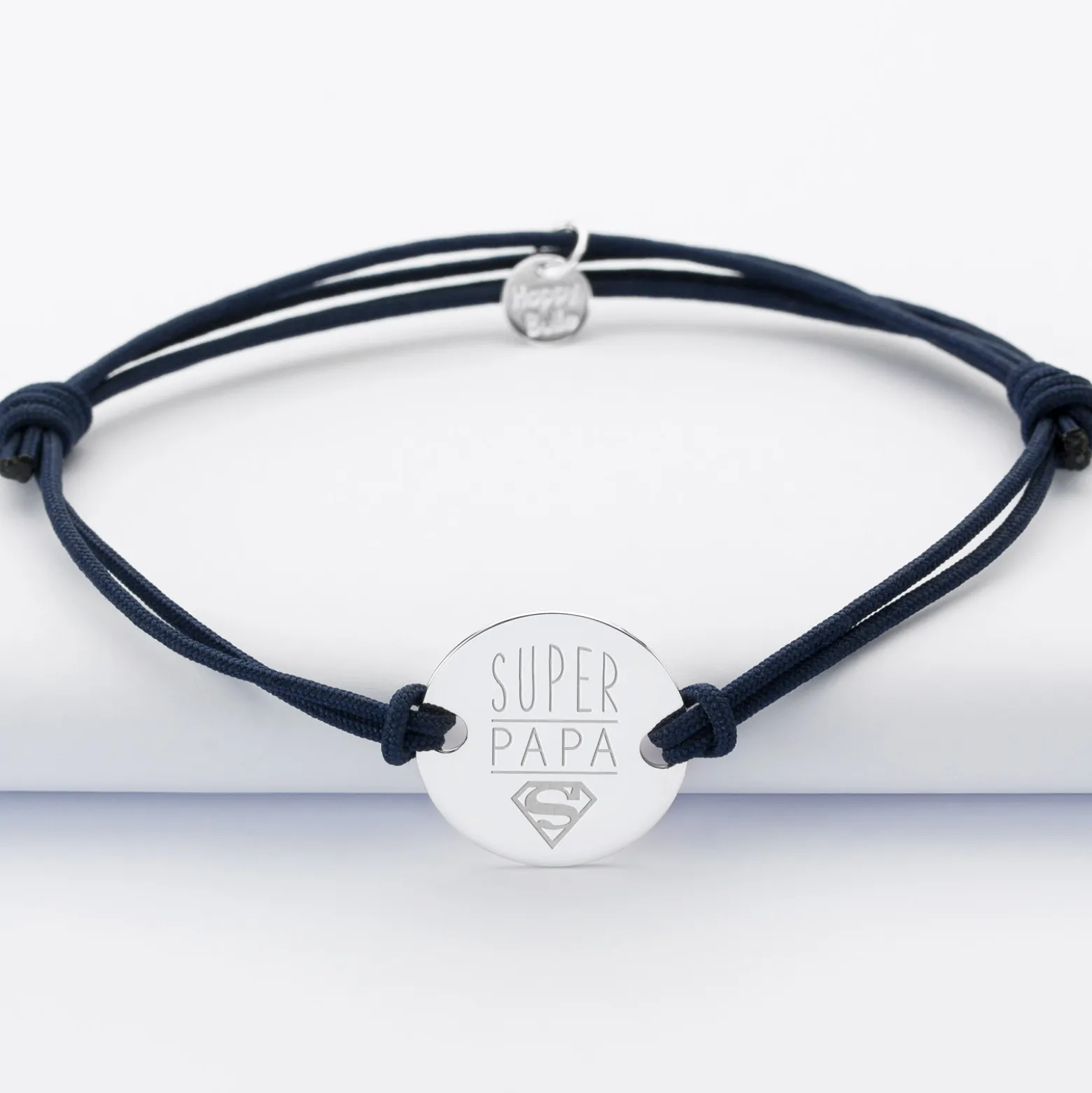 Bracelet Papa personnalisé cordon doublé médaille gravée argent 2 trous 20 mm