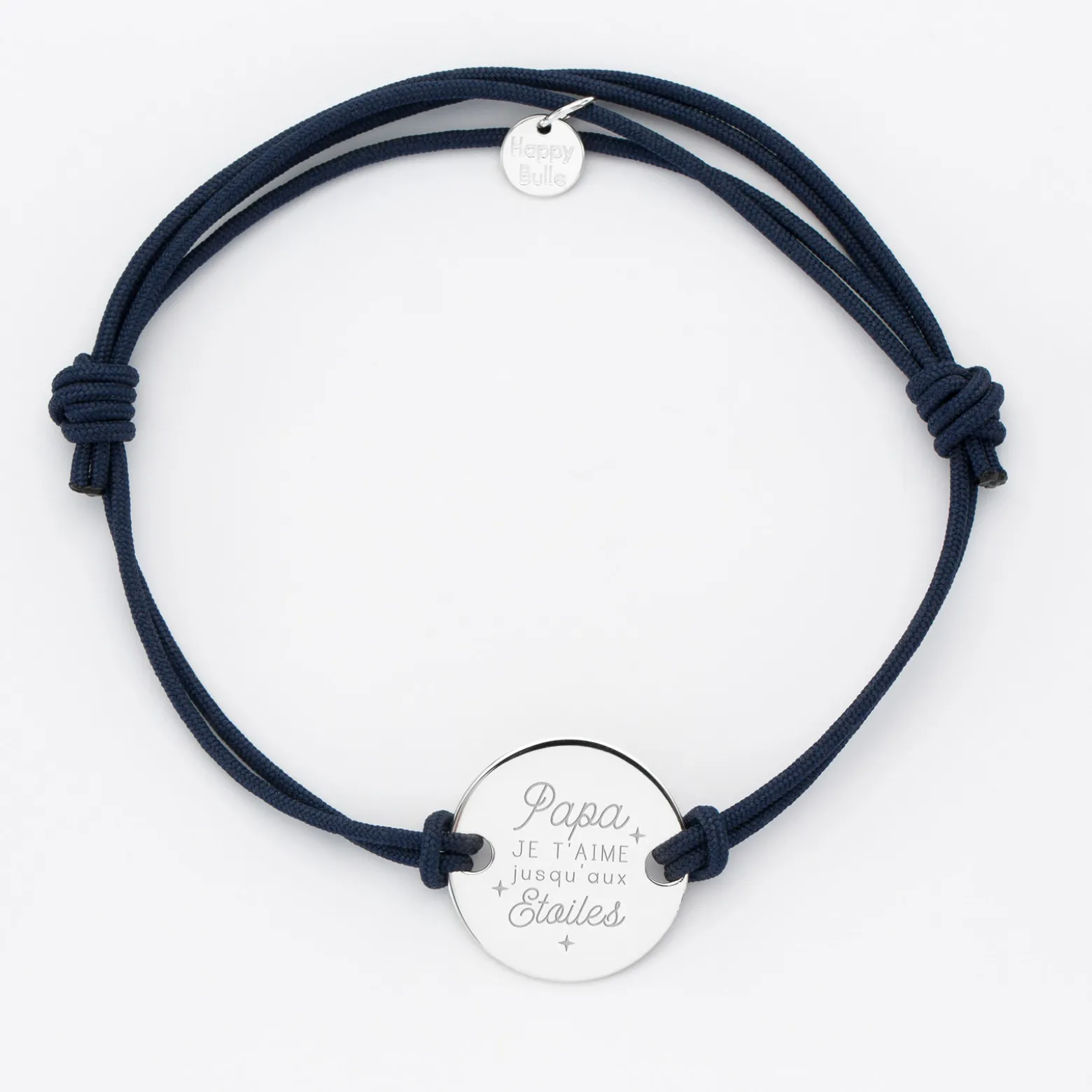 Bracelet Papa personnalisé cordon doublé médaille gravée argent 2 trous 20 mm