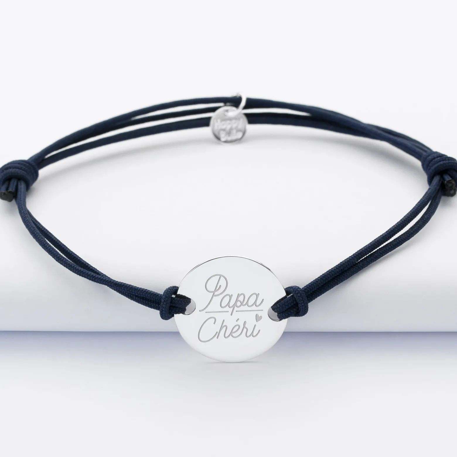 Bracelet Papa personnalisé cordon doublé médaille gravée argent 2 trous 20 mm