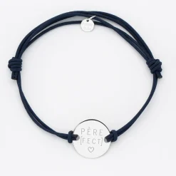 Bracelet Papa personnalisé cordon doublé médaille gravée argent 2 trous 20 mm
