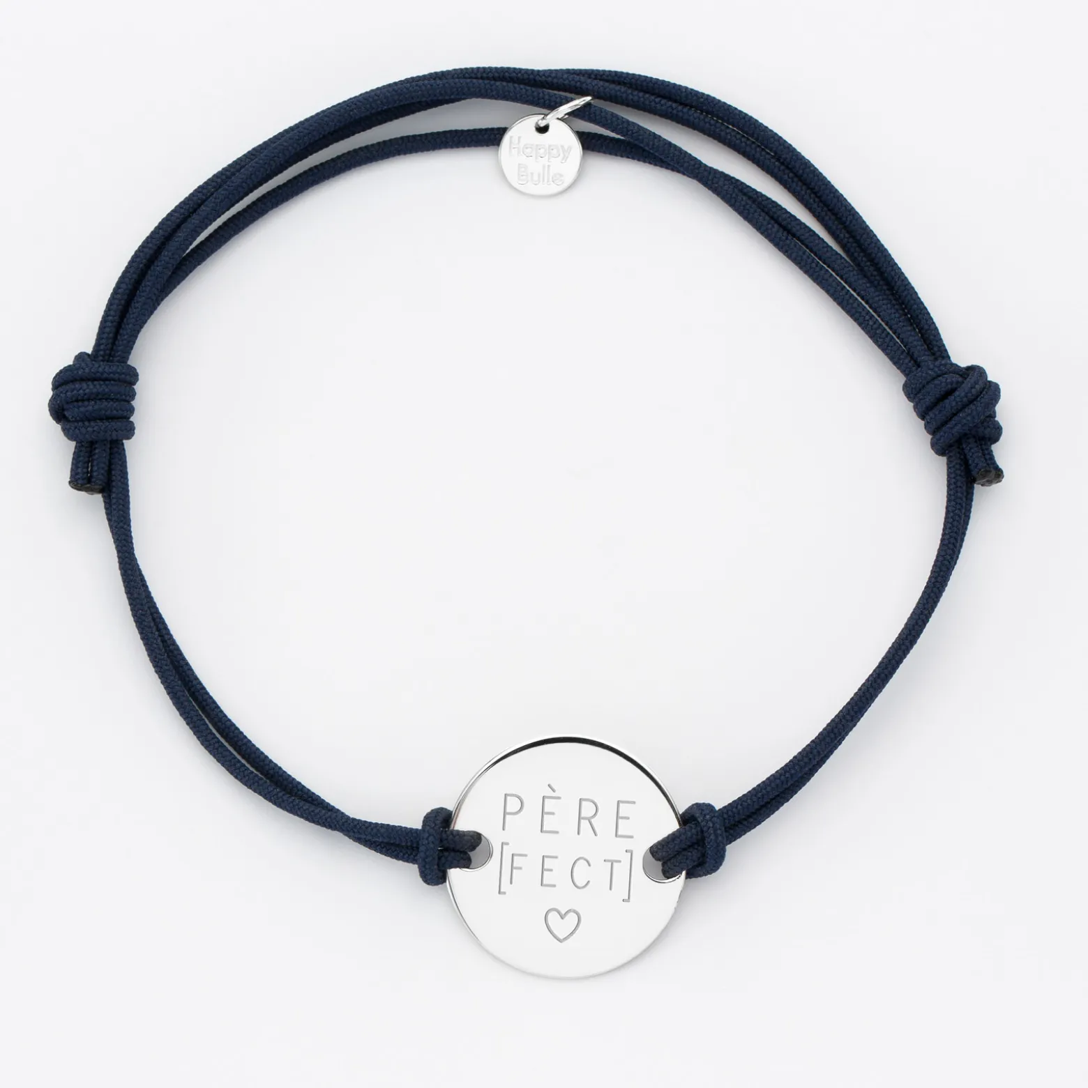 Bracelet Papa personnalisé cordon doublé médaille gravée argent 2 trous 20 mm