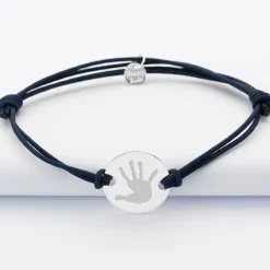 Bracelet Papa personnalisé cordon doublé médaille gravée argent 2 trous 20 mm