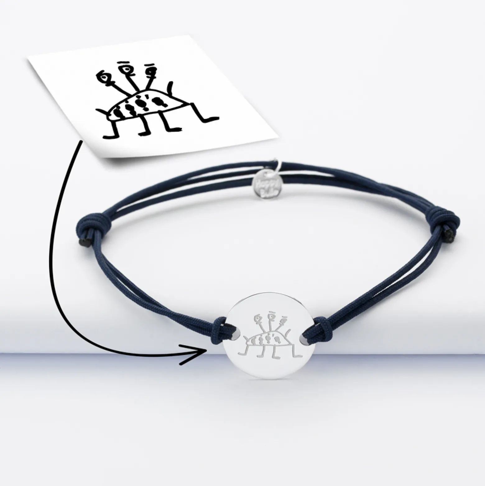 Bracelet Papa personnalisé cordon doublé médaille gravée argent 2 trous 20 mm