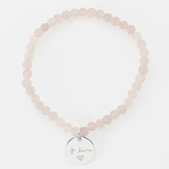 Bracelet perles élastique personnalisé médaille gravée argent ronde 15 mm