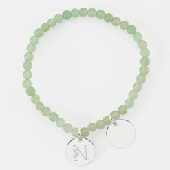 Bracelet perles élastique personnalisé médaille gravée argent ronde 15 mm