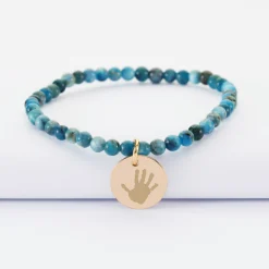 Bracelet perles élastique personnalisé médaille gravée plaqué or ronde 15 mm