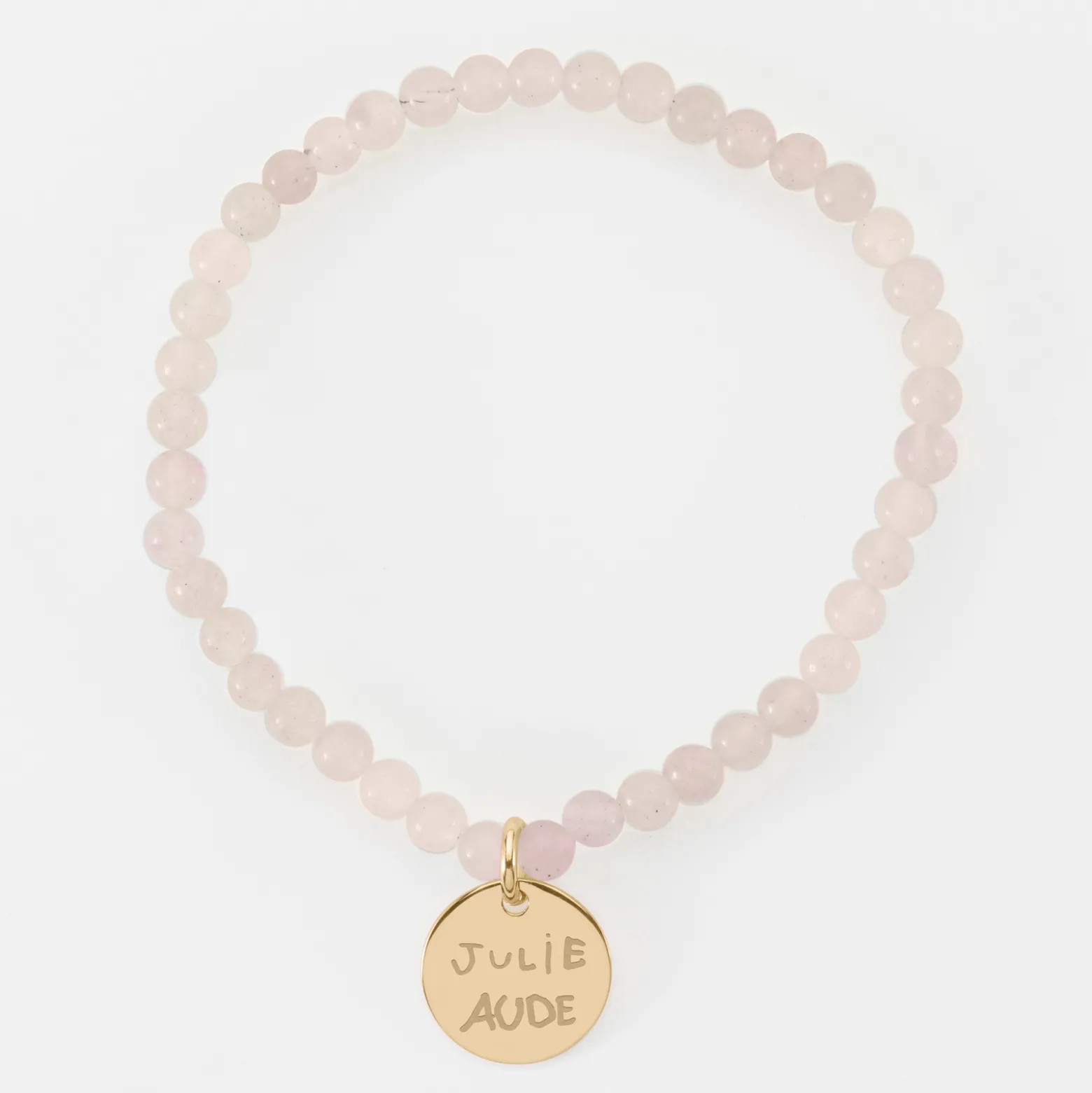 Bracelet perles élastique personnalisé médaille gravée plaqué or ronde 15 mm