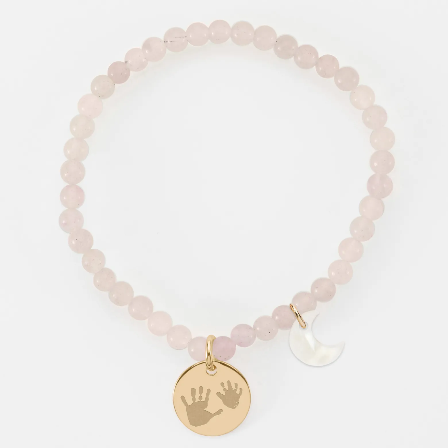 Bracelet perles élastique personnalisé médaille gravée plaqué or ronde 15 mm