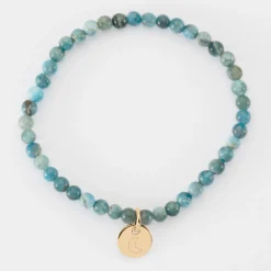 Bracelet perles élastique personnalisé médaille gravée plaqué or ronde 10 mm