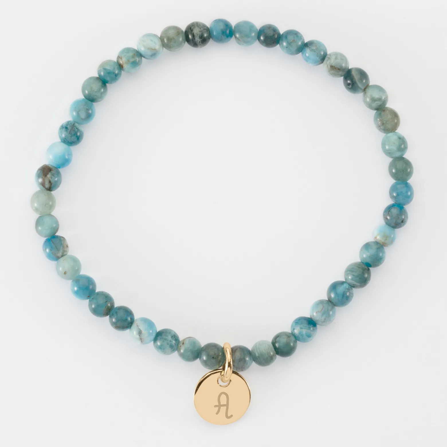Bracelet perles élastique personnalisé médaille gravée plaqué or ronde 10 mm