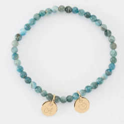 Bracelet perles élastique personnalisé médaille gravée plaqué or ronde 10 mm