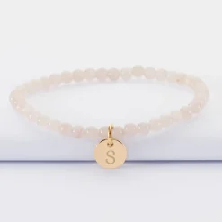 Bracelet perles élastique personnalisé médaille gravée plaqué or ronde 10 mm