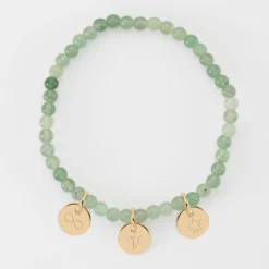 Bracelet perles élastique personnalisé médaille gravée plaqué or ronde 10 mm