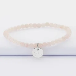Bracelet perles élastique personnalisé médaille gravée argent ronde 10 mm